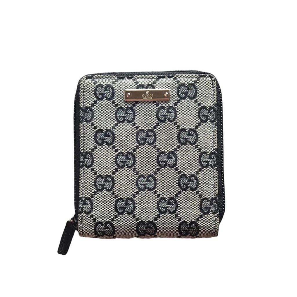 Authentic Gucci Ophidia Canvas Leather Gg Black Grey Compact Zip Wallet Euc